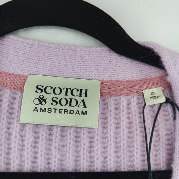 NWT & Bag Scotch & Soda $178.00 MSRP Fuzzy Kniited Cardigan Size XL Soft Orchid - Picture 4 of 16